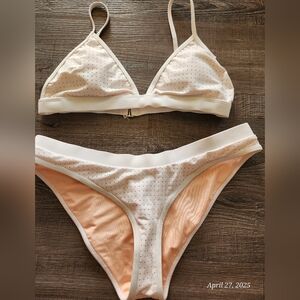 Cream and Peach Polka Dot Bikini Set